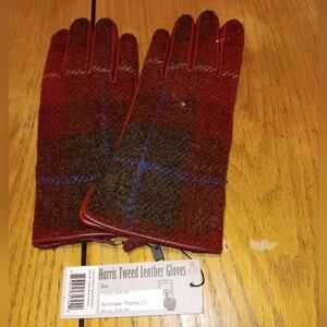 Harrison Tweed Red and Brown Leather Gloves